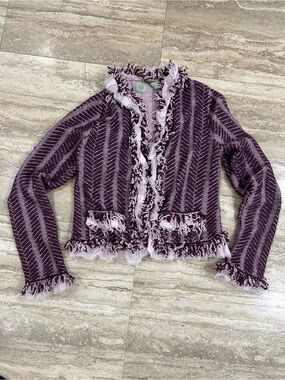 Anthropologie Plum Fringe Open-Front Blazer
